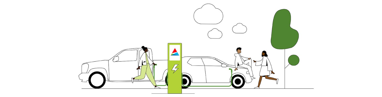 Illustrated electric vehicles and charging stations