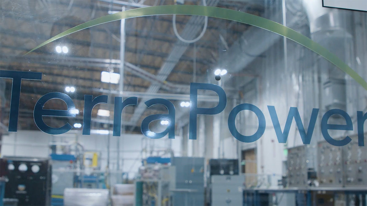 TerraPower logo on glass wall
