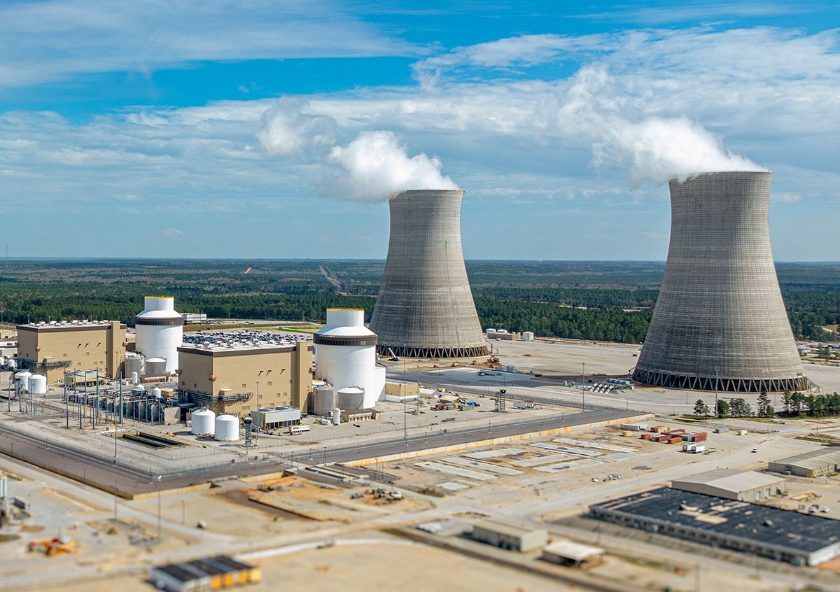 Nuclear Plant Vogtle site units 3 and 4 with blue sky