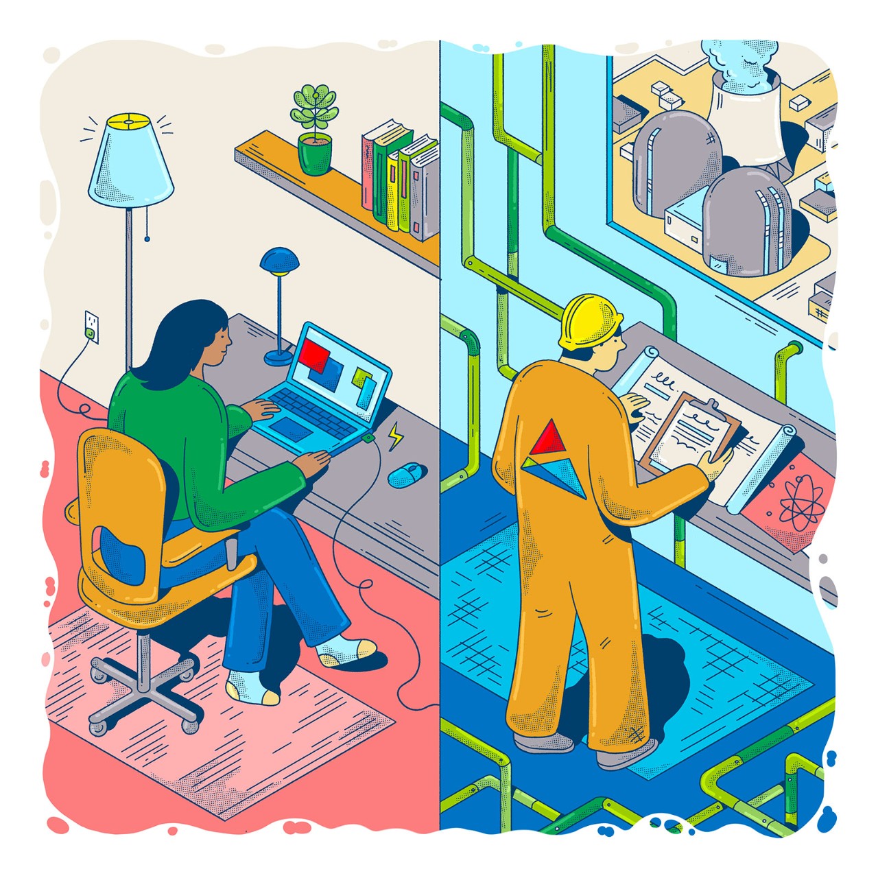 Illustration of working remotely and at generation facility