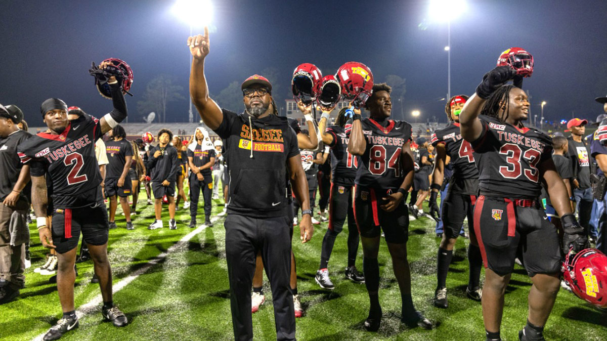 Tuskegee football team celebrating