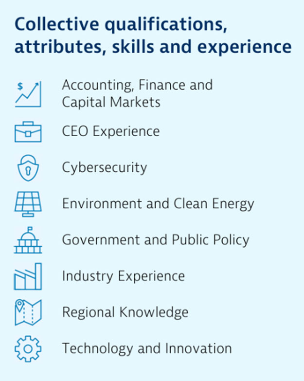 Collective qualifications, attributes, skills and experience chart